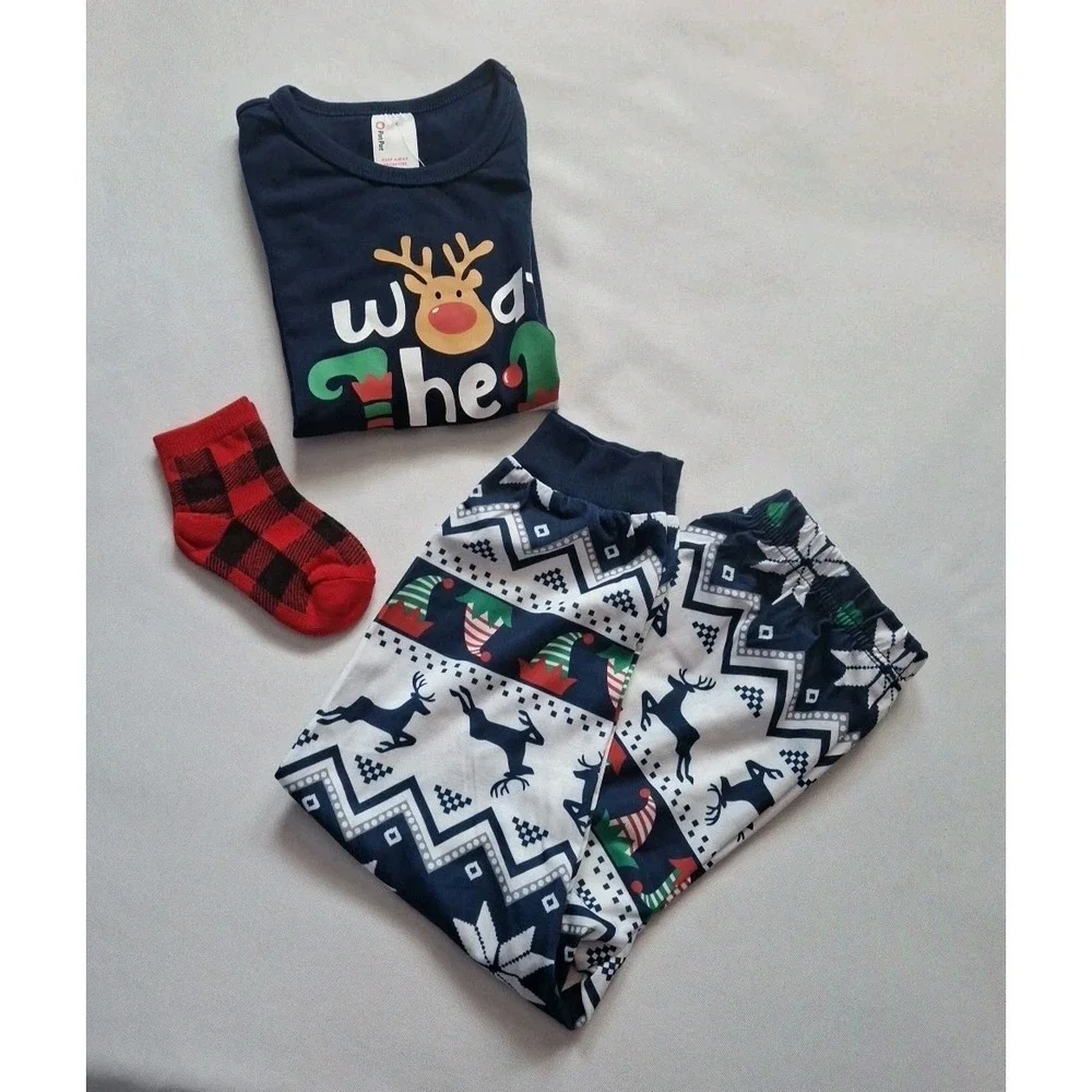 PatPat  Kids Pajama Set Christmas Two Piece Navy White Size 3 -‎ 4